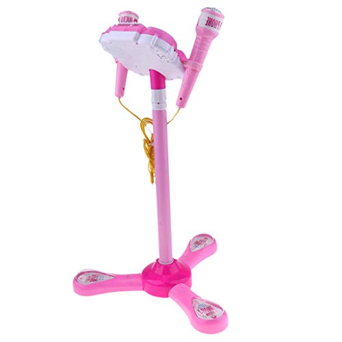 Baoblaze Micrófono Kidi Super Star Máquina de Karaoke para Niños con 2 Micrófonos y Soporte Ajustable - Rosado