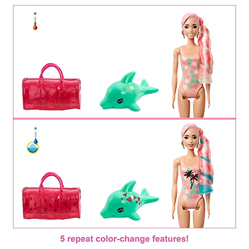Barbie Color Reveal con espuma Sandía, muñeca sorpresa con vestido y accesorios de moda de verano de juguete (Mattel GTN19)