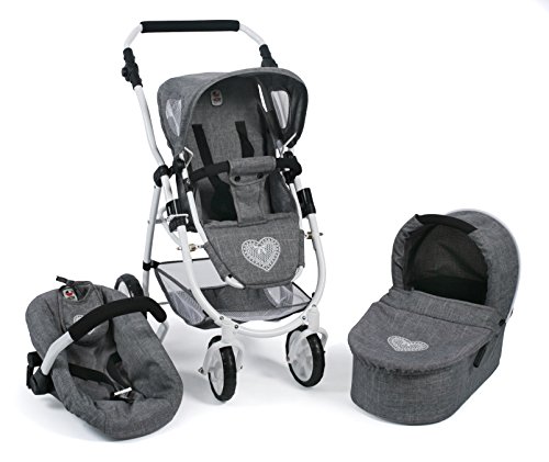 Bayer Chic 2000 637 76 Carrito Emotion All in, 3 en 1 de muñecas, Jeans Gris
