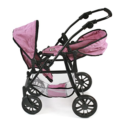 Bayer Chic 2000-Tandem-Buggy Twinny-Cochecito Doble para muñecas de hasta 50 cm, Color Rosa (691-70)