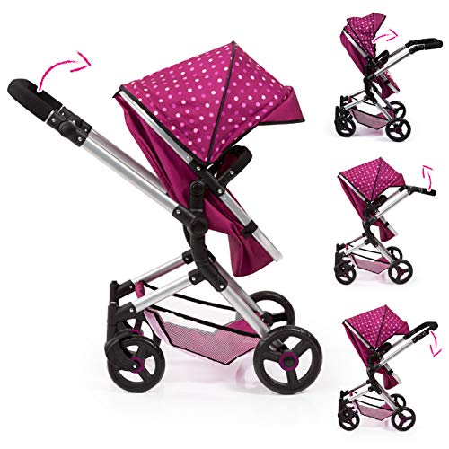 Bayer Design Design-18467AA 18467AA, Cochecito de muñecas, Carro Neo Vario, con Bolsa, Convertible, Plegable, Ajustable, Rojo con Hada, Color patrón