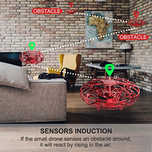 BDwing Mini Drones para niños y Adultos, RC UFO Helicóptero con Luces LED, Accionado a Mano Juguete Bola Volador Interactivo de inducción infrarrojo, Regalos para niños y niñas (rojo)