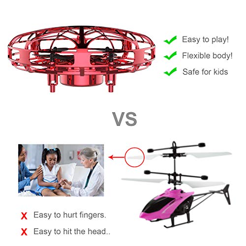 BDwing Mini Drones para niños y Adultos, RC UFO Helicóptero con Luces LED, Accionado a Mano Juguete Bola Volador Interactivo de inducción infrarrojo, Regalos para niños y niñas (rojo)
