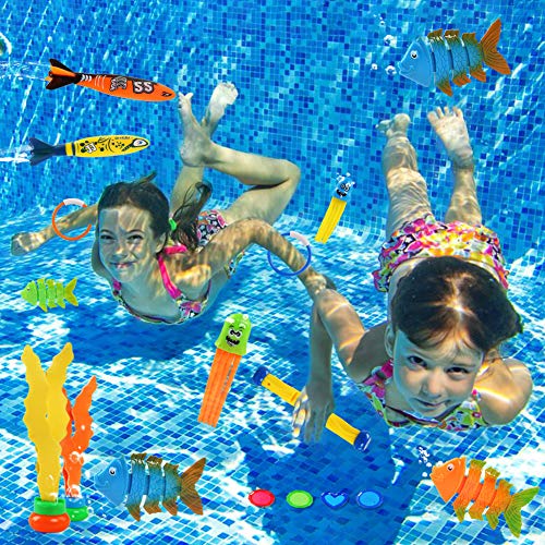 BelleStyle Juguete de Buceo, Buceo Conjuntos de Juegos de Agua Palo De Buceo Anillo De Buceo Toypedo Algas De Buceo Joya De Buceo para Piscina Natación Subacuática Verano Juegos para niño 28 Piezas