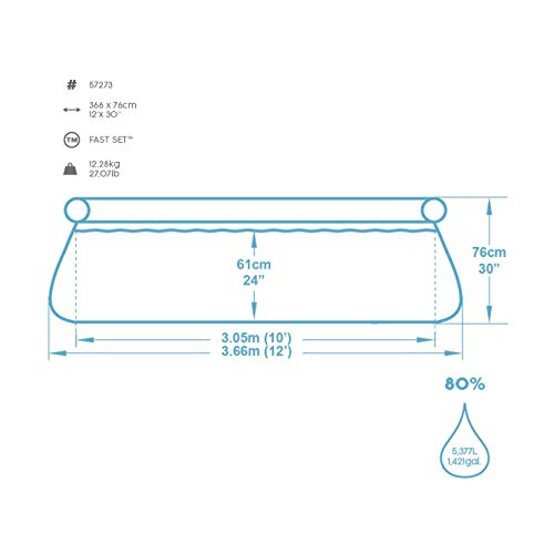 BESTWAY Fast Set Piscina 366 x 76 cm, sin bomba