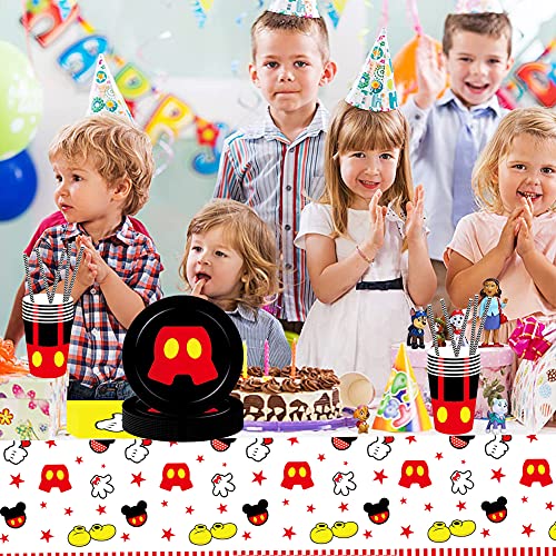 BESTZY 61 Piezas Mickey Party Vajilla,Fiesta de cumpleaños Vajilla Fiesta Mickey Decoración Cumpleaños Conjunto de Suministros, Plato, Servilleta de Papel, Mantel,Taza, Paja (8 Invitados)