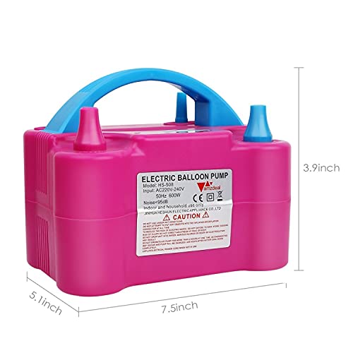 Bomba de Globos Electrico, Bomba de Aire Eléctrica Para Globos 600w Portátil, Modo Automático y Semiautomático, Doble Boquilla Infladora/Ventilador para Cumpleaños, Fiestas, Bodas