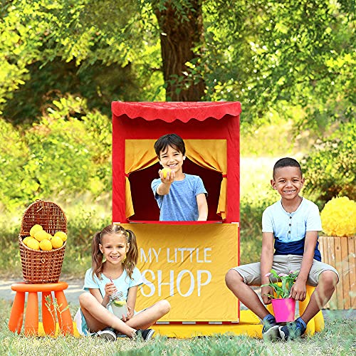 Bomodoro- Teatro de Marionetas Infantil Reversible a pequeña Tienda 120 x 70 x 50 cm Color Rojo para Uso Interior y Exterior