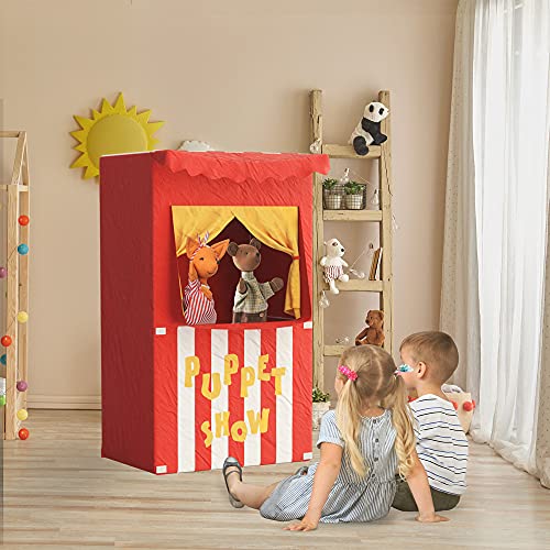 Bomodoro- Teatro de Marionetas Infantil Reversible a pequeña Tienda 120 x 70 x 50 cm Color Rojo para Uso Interior y Exterior