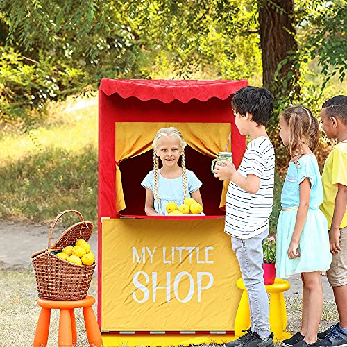 Bomodoro- Teatro de Marionetas Infantil Reversible a pequeña Tienda 120 x 70 x 50 cm Color Rojo para Uso Interior y Exterior