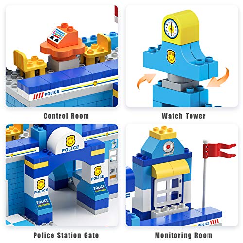 burgkidz Bloques de Construcción de Estación de Policía de Ciudad con 3 Coches de Policía, 178 Piezas de Ladrillos de Construcción Grandes, Kit de Centro de Comando de Policía para Niños