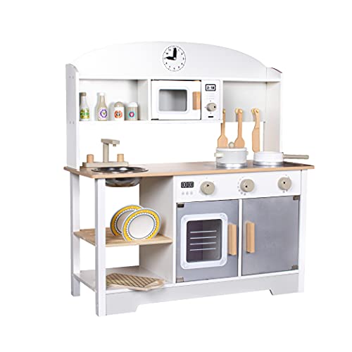 Calma Dragon Cocina de Madera BL-19203, Grande, Cocinita de Juguete Infantíl, con Microondas, Fregadero, Horno y 13 Accesorios.