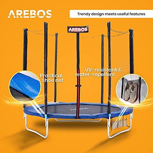 Cama elástica de exterior Arebos Ø 305 cm | Juego completo Incl. red de seguridad, escalera, colchoneta de salto, postes de red acolchados, red para zapatos y cubierta de bordes