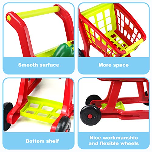 Carrito Compra Supermercado de Juguetes -Carro de la Compra con Comida Frutas y Verduras Cocinas de Juguete Accesorios Juego de rol Juguetes Educativos Niños Niñas 3 4 5 6 Años(27 Piezas)
