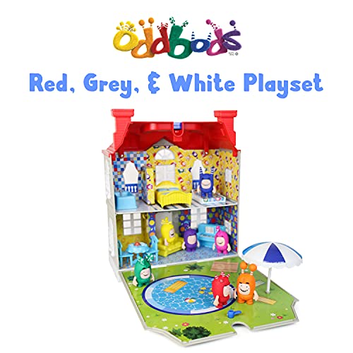 Casita Infantil Oddbods Roja, Blanca y Azul para Chicos - Incluye Espacios Interiores y Exteriores con Muebles y 7 Figuras con Detalles, para Mayores de 3 Años