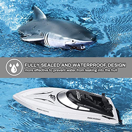 CestMall 2 en 1 Mini RC Pez Juguete Barco de Agua Mejorado Simulado Tiburón Pez Juguete para niños Tiburón Natación Control Remoto Juguete Tiburón Juego de Agua Barco Juguetes