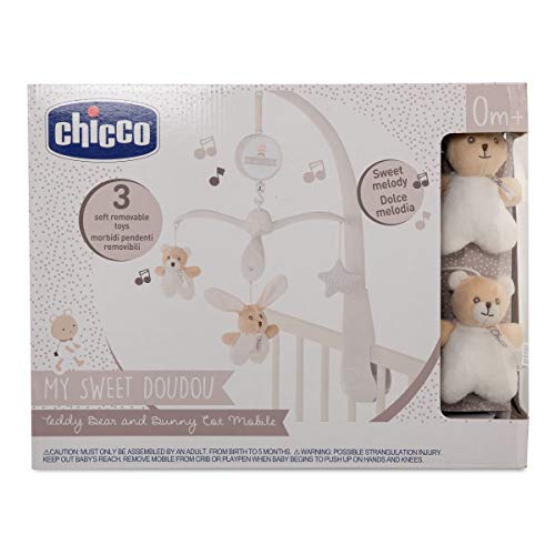 Chicco My Sweet Dou Dou Mis Tiernos Amigos - Móvil de Cuna con Melodía Nana y Rotación Automática, Peluches Animales, Tejido Suave, Beige, Normal