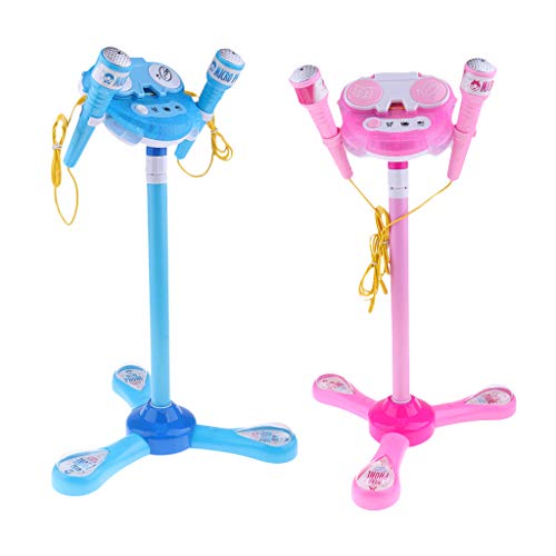 chiwanji Micrófono Karaoke Música Máquina de Juguete con 2 Micrófonos y Soporte para Kidi - 1 Azul + 1 Rosa