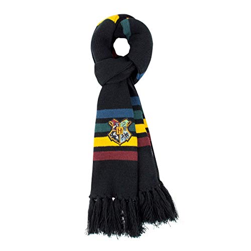 Cinereplicas - Harry Potter - Bufanda - Ultra Suave - Licencia Oficial - Hogwarts - 190 cm - Negro con Rayas Rojas, Amarillas, Verde y Azul