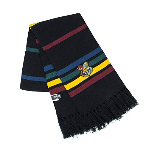 Cinereplicas - Harry Potter - Bufanda - Ultra Suave - Licencia Oficial - Hogwarts - 190 cm - Negro con Rayas Rojas, Amarillas, Verde y Azul