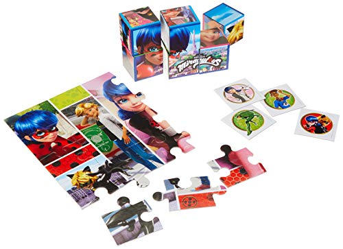 Clementoni - 18036 – Edukit 4 en 1 – Miraculous – Juego de Juegos (memo, Domino, Cubo, puzle 30 Piezas) – Juego Educativo de 3 años, Juego de Memoria, Puzzle para niños – Fabricado en Italia