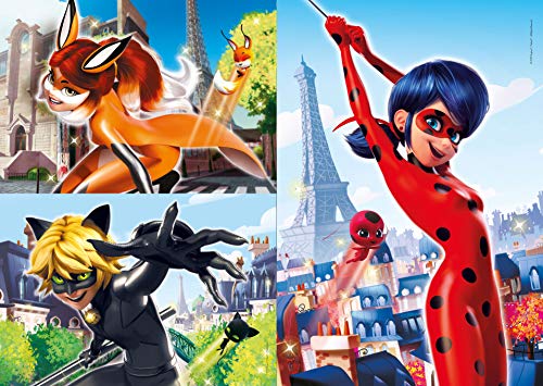 Clementoni Tales of Ladybug & Cat Noir Supercolor Puzzle-Miraculous-3 x 48 Piezas, Multicolor (25234)