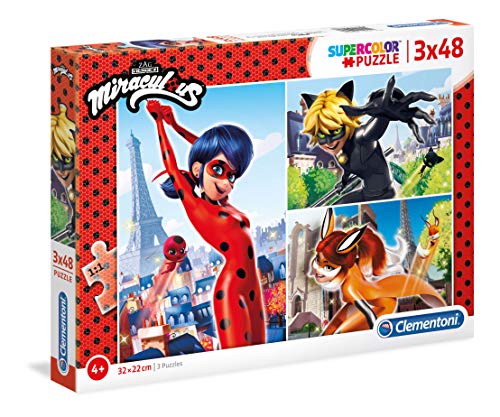 Clementoni Tales of Ladybug & Cat Noir Supercolor Puzzle-Miraculous-3 x 48 Piezas, Multicolor (25234)