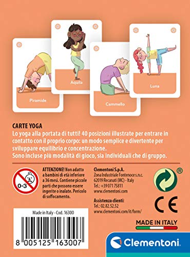 Clementoni Yoga-mazzo, Cartas Infantiles, Mesa, Juego de Sociedad para Toda la Familia, 1-6 Jugadores, 5 años +, Fabricado en Italia, Multicolor, 16300