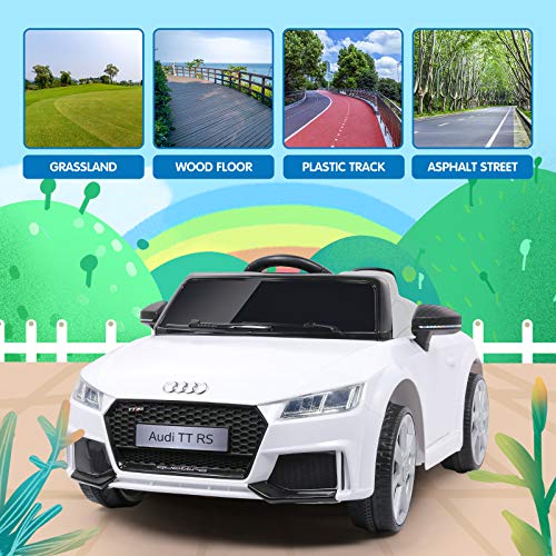 Coche Eléctrico 12V, Licenciado Vehículo Eléctrico para Niños, 2.4GHz Control Remoto, V. MAX.5Km/h 2X Motor 25W, AUX/ USB Puerto, MP3 Música, Luces LED y Bocina, Carga 30Kg-Blanco