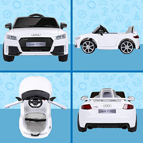 Coche Eléctrico 12V, Licenciado Vehículo Eléctrico para Niños, 2.4GHz Control Remoto, V. MAX.5Km/h 2X Motor 25W, AUX/ USB Puerto, MP3 Música, Luces LED y Bocina, Carga 30Kg-Blanco