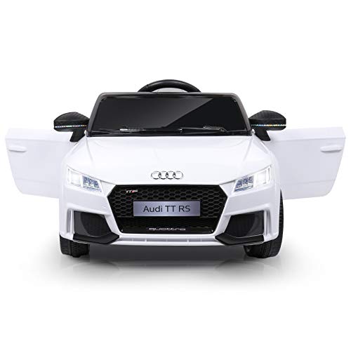 Coche Eléctrico 12V, Licenciado Vehículo Eléctrico para Niños, 2.4GHz Control Remoto, V. MAX.5Km/h 2X Motor 25W, AUX/ USB Puerto, MP3 Música, Luces LED y Bocina, Carga 30Kg-Blanco