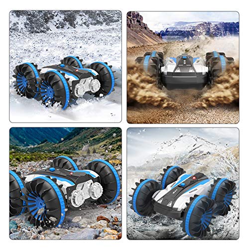 Coche teledirigido 4WD 2.4Ghz 1/18 resistente al agua RC Stunt Auto con mando a distancia de 50 m 360 ° rotación Offroad Auto Recargable Electrónico Vehículo Juegos Regalos (Azul Actualizado)