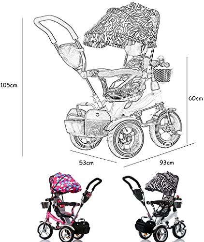 Cochecito de bebé Cochecito de cochecito cochecito de cochecito de cochecito de cochecito 4 en 1 Cochecito de triciclo de triciclo para niños Bicicleta plegable con 360°Asiento giratorio y arnés de se