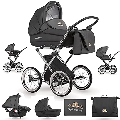 Cochecito Retro 3en1 2en1 Kings Collection Isofix Suspensión del cinturón de Lux4Kids Black K07 Silla de auto 4 en 1 + ISOFIX