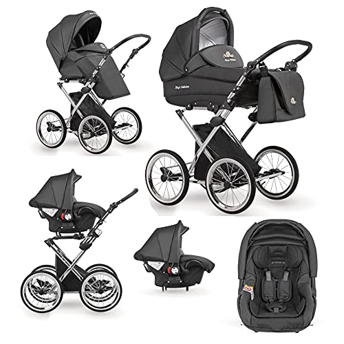 Cochecito Retro 3en1 2en1 Kings Collection Isofix Suspensión del cinturón de Lux4Kids Black K07 Silla de auto 4 en 1 + ISOFIX