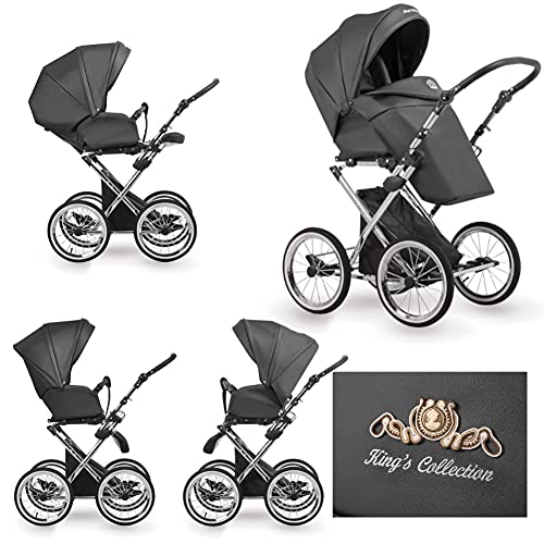 Cochecito Retro 3en1 2en1 Kings Collection Isofix Suspensión del cinturón de Lux4Kids Black K07 Silla de auto 4 en 1 + ISOFIX