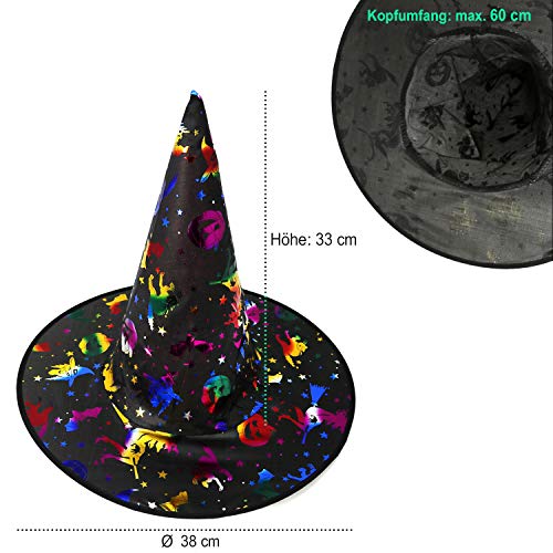 com-four® Disfraz de 2 Piezas de Sombrero de Bruja y Varita mágica para niños - para Fiesta de Disfraces y Halloween (02 Piezas - Sombrero de Bruja + Varita mágica)