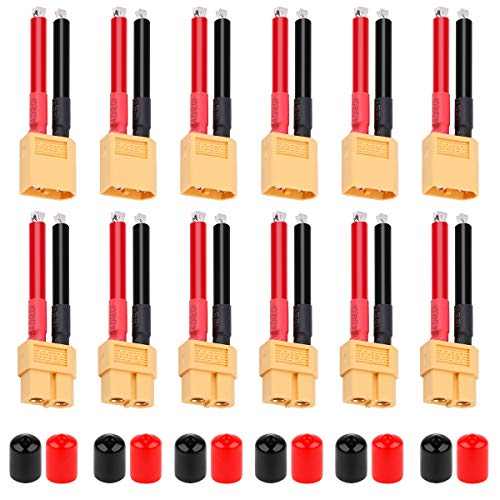 Conector XT60 Hembra y Macho XT60 Plug 12AWG Cable de Silicona con Tapa Protectora para RC Drone Car Lipo Cargador de Batería 12PCS