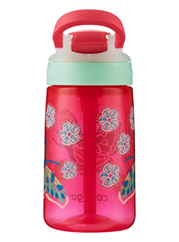 Contigo Gizmo Flip Botella Infantil Boquilla Autospout con Pajita, Libre de BPA, Sistema antiderrame, optimo para guardería, Escuela y Deportes, Unisex-Youth, Rojo (Butterfly Sprinkles), 420ml