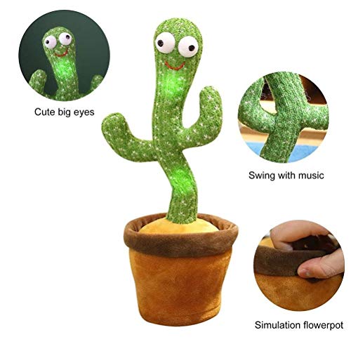Coolga Juguete de Cactus bailarín Que Repite lo Que Dices, muñeco de Peluche de Cactus bailarín Meneo con 120 Canciones, Canto, Baile, LED electrónicos, Juguetes de Cactus Que Hablan