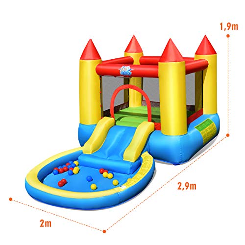 COSTWAY Castillo Hinchable con Tobogán y Piscina Castillo Inflable de Jugego con 30 Bolas para Niños 365x200x190cm Sin Soplador