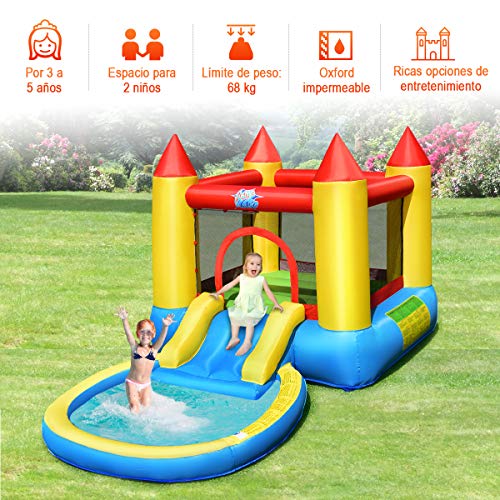 COSTWAY Castillo Hinchable con Tobogán y Piscina Castillo Inflable de Jugego con 30 Bolas para Niños 365x200x190cm Sin Soplador