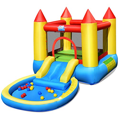 COSTWAY Castillo Hinchable con Tobogán y Piscina Castillo Inflable de Jugego con 30 Bolas para Niños 365x200x190cm Sin Soplador