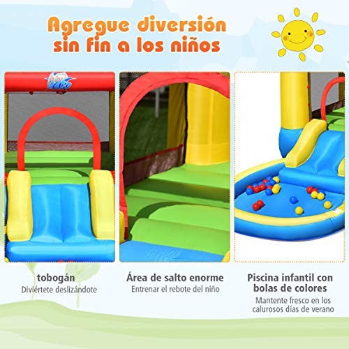 COSTWAY Castillo Hinchable con Tobogán y Piscina Castillo Inflable de Jugego con 30 Bolas para Niños 365x200x190cm Sin Soplador