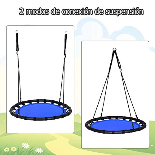 COSTWAY Columpio Nido de Ø100cm Columpio Redondo 100-160cm Cuerda Ajustable Carga hasta 150kg para Interior y Exterior Jardín Parque (Azul)
