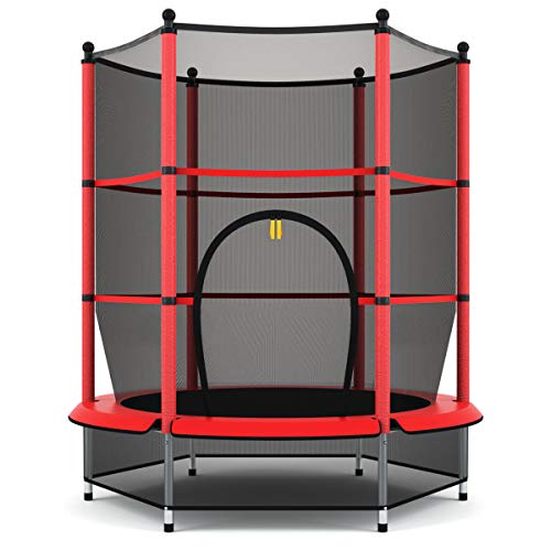 COSTWAY Trampolín de Ø140cm Cama Elástica de Jardín Trampolín para Niños con Red de Protección para Exterior Inteiror Patio