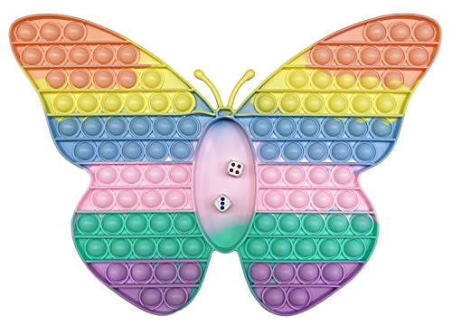 CRAZYCHIC - Pop It Gigante Con Dados Fidget Toys - Popit XXL Grande Push Bubble Juguetes Niños Barato - Juegos Antiestres Dice Game Hijos Adultos - Burbujas Multicolor Arco Iris Regalo - Mariposa Rosa
