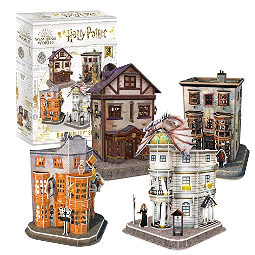 CubicFun Puzzle 3D Harry Potter Callejón Diagón Colección 4 en 1 Set - Quality Quidditch Supplies, Ollivanders Wand Shop, Weasleys' Wizard Wheezes y Gringotts Bank, 274 Piezas