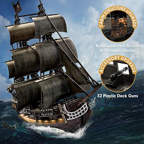 CubicFun Puzzle 3D LED Venganza de la Reina Ana Maquetas para Construir Adultos, Grande Maquetas de Barcos Pirata con Detalles Interiores, Recuerdo Regalo para Niños y Adultos, 293 Piezas