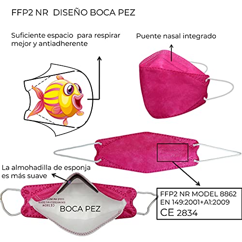 Cussi - 10x/20x Mascarilla Protectora FFP2 NR Adulto 5 capas Colores Variados (forma de Pez) + Mask Case color aleatorio (10)
